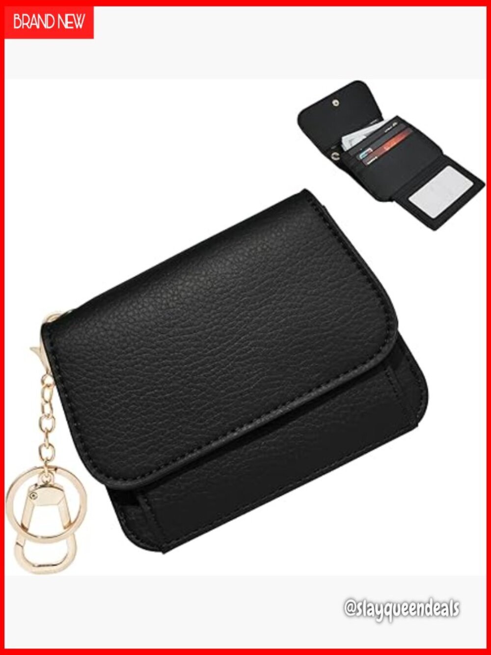 Slim RFID Blocking Tri-Fold Wallet with Coin Pocket and Keychain